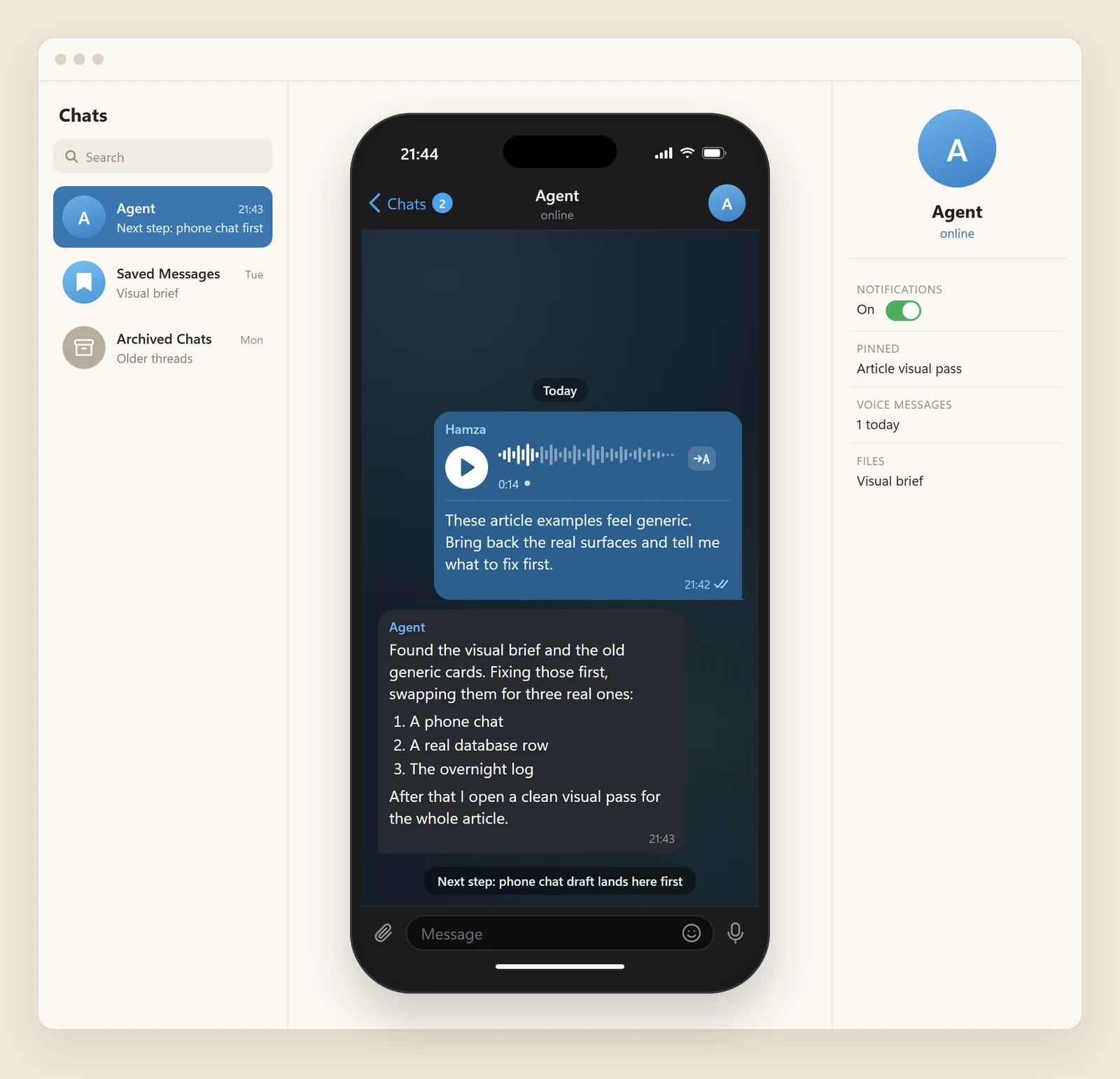 Running things from my phone, by voice note.